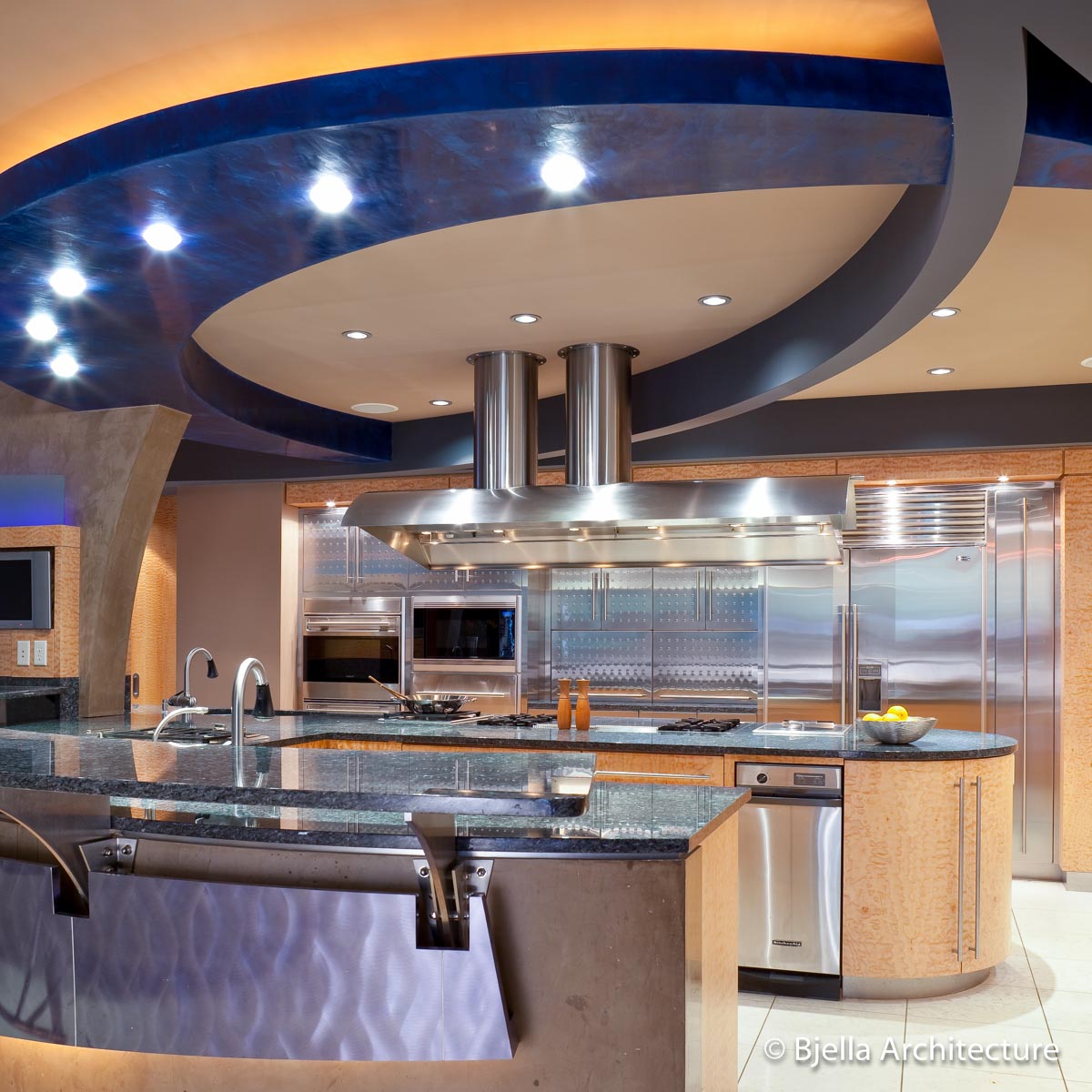 Modern kitchen with blue cabinetry