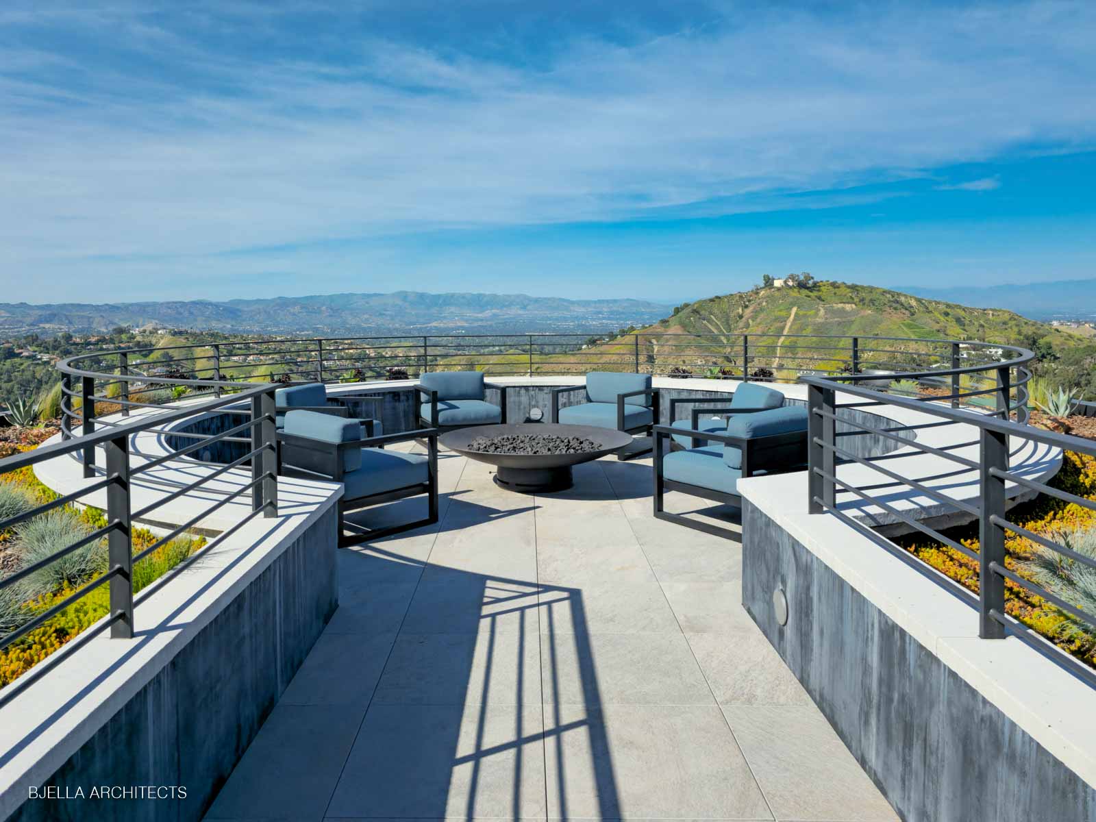 The rooftop terrace overlooking the valley