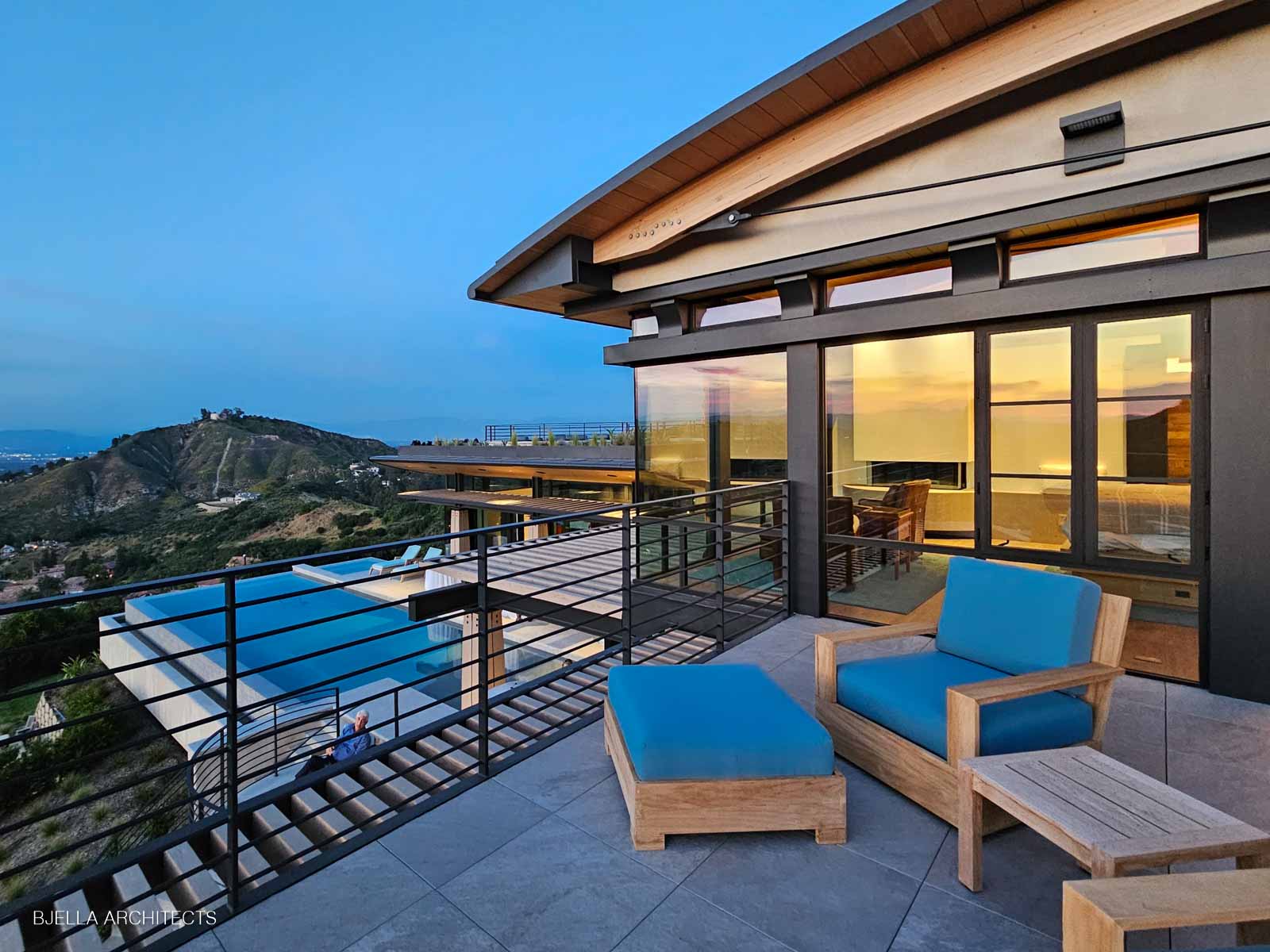 Golden-hour terrace overlooking the hills