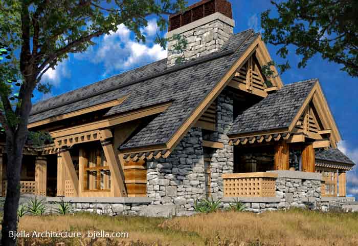 Concept rendering of a rustic timber frame mountain house
