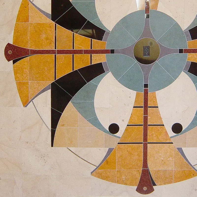 Close-up of the geometric stone floor centerpiece