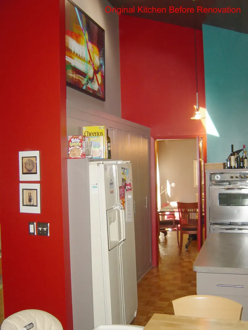 The original red refrigerator wall, before the remodel