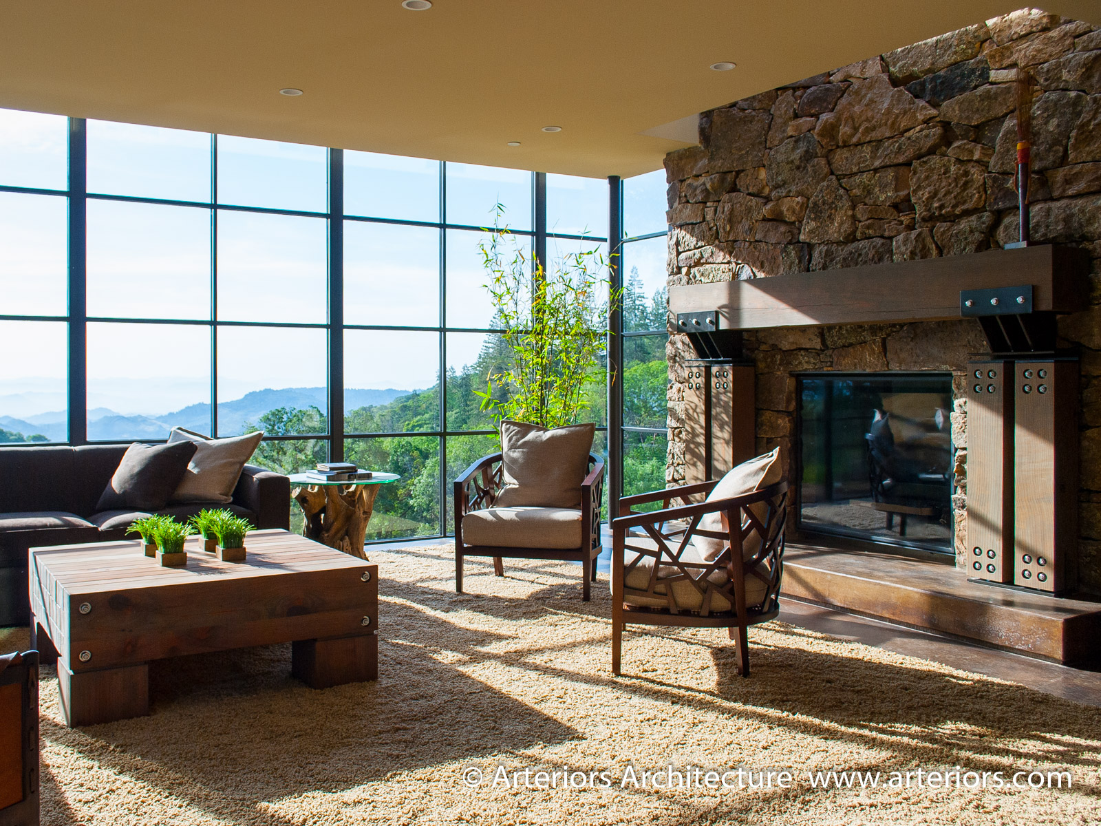 Modern Sonoma California Glass House on Vineyard Living Room 2